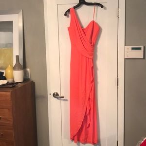 New BCBG “Kail” coral asymmetrical dress